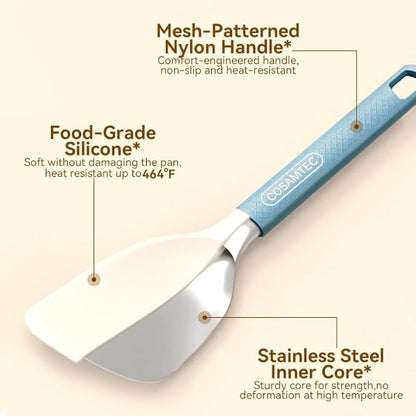 Silicone Small Spatula for Cooking Flexible Beveled Turner with Solid Inner Core and Heat Resistant Nylon Handle Ideal Spatula for Non-Stick Cookware