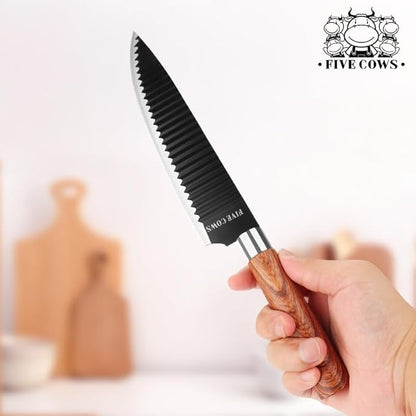 7-Piece Ultra Sharp Chef Knife Set - Premium German High Carbon Stainless Steel, Ergonomic Wood Pattern Handle, Professional Kitchen Knives with Gift Box (Brown 7 Piece)