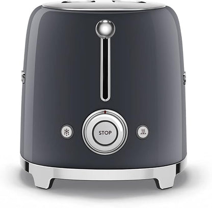 Smeg 50's Style Retro Aesthetic 2 Slice Toaster 6 Presets Extra Wide Slots Grey, TSF01GRUS