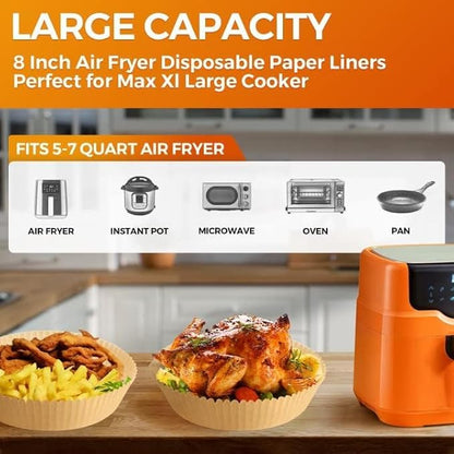 100Pcs Air Fryer Paper Liners Disposable, 8 Inch Max Xl Large Cooker Air Fryer Disposable Paper Liners, Oil Proof Parchment Sheets Round Basket Bowl Liner for Baking