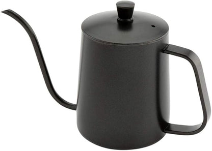 Restaurantware Restpresso 20 Ounce Gooseneck Kettle 1 Dishwashable Pour Over Kettle - With Thermometer Hole Non-Stick Coating Black Stainless Steel Stovetop Kettle Built-In Handle