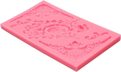 Vintage Baroque Frame Silicone Mold, Victorian Ornate Corner Decorative Mold for Cake Decorating, Pink