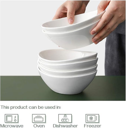 DOWAN White Cereal bowls, 16 Ounces Ceramic Dessert Bowls Set of 6, Oval Ice Cream Bowls for Cereal Snack Dessert Pasta and Side Dish, Microwave & Dishwasher Safe, Good Size for Garden Tea Parties