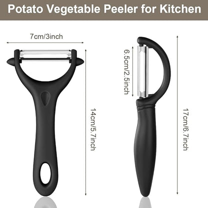 AUAUY 2PCS Potato Peeler, Y and I-Shaped Swivel Vegetable Peeler Set, Fruit Peeler for Kitchen, Non-Slip Grip Peeler, Ergonomic Handle Sharp Blade Stainless Steel Peeler（Black）