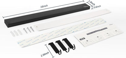 Dmore magnetic knife holder for wall—with 3 hooks, No Drilling 16 Inch black knife magnetic strip, Powerful knife magnet rack, include Adhesive Tape and screws for Knives, Utensils, and Tools