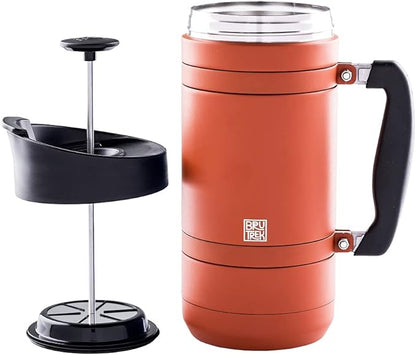 BruTrek BaseCamp Coffee Press - Double Wall Insulated Stainless Steel - Bru-Stop Technology, No Grounds in Coffee, No Spill Lid (Red Rock, 48 fl.oz)