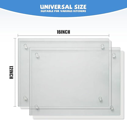 Tempered Glass Cutting Board for Kitchen, Clear Glass Board for Countertop, Heat Resistant, with Non-Slip Feet, 12x16" 2 Pcs Clear
