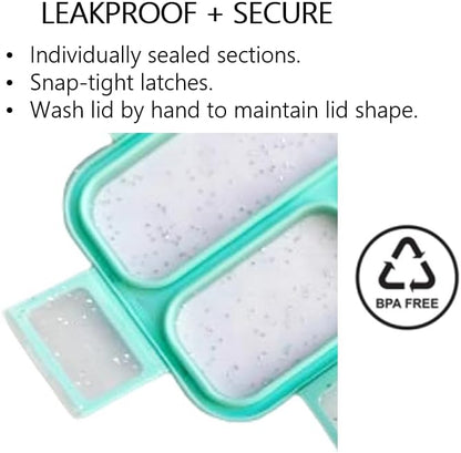kinsho Glitter Bento Snack Containers with Lids, Mini Bento-box Lunch-Box for Toddler Daycare and Small Kids, Travel Meal Container, Leak-proof 2 pack Set, Pastel Blue + Teal Sparkle