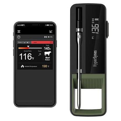Wireless Meat Thermometer for Grilling – Bluetooth 5.2 Smart Cooking Thermometer with App, Rechargeable, 304 Stainless Steel, Long Range, Food-Grade for Oven, Smoker, BBQ