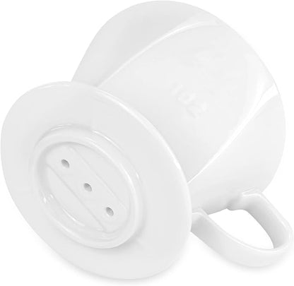 Pour Over Ceramic - Coffee Dripper with 3 Holes Flat Bottom, Porcelain Slow Filter Cone for Travel, Camping, Office, Home, Coffee Maker Brew