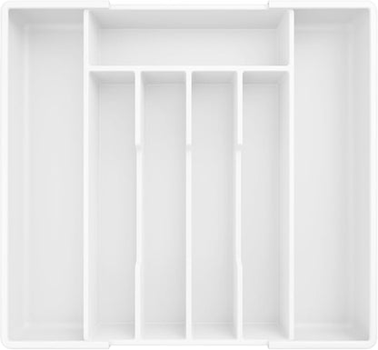Kitsure Silverware Organizer for Drawers - Expandable Cutlery and Utensil Drawer Organizer with Easy Maintenance, Premium PP Kitchen Organizers and Storage for Flatware, White, 13.2" x 12.2" x 1.6"