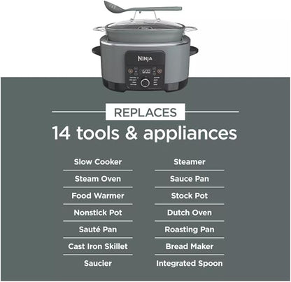 Ninja Foodi PossibleCooker PRO 14-in-1 8.5 Qt Multi-Cooker – Replaces 14 Tools, Nonstick Pot, Glass Lid & Integrated Spoon (Gray)