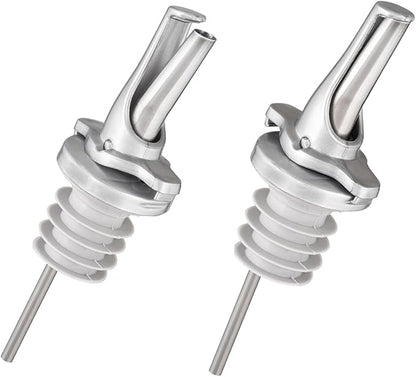 3-in-1 Liquor Pour spout with Built-in Fruit Fly Protection - BPA Free & Dishwasher Safe Hygienic Alcohol Speed Spouts - Also for Olive Oil, Juice, Syrup. Silver 2 Pack