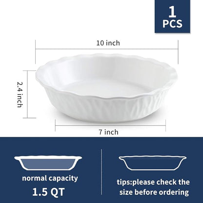Ceramic Pie Pan, 10 Inches Pie Dish, Pie Plate for Dessert Kitchen, Round Baking Dish Pan for Dinner, Texture Series (White)
