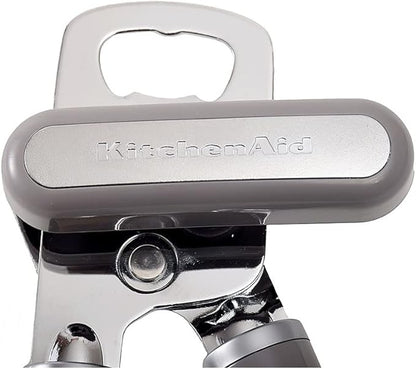 KitchenAid Classic Multifunction Can Opener and Bottle Opener Easy to Use, Razor Sharp Stainless Steel Cutting Wheel, Soft Ergonomic Handles, Gray