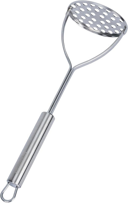 Restaurantware-German Standard Round-Faced Mashers With Ergonomic Handle, 24 Heavy-Duty Potato Mashers - Dishwashable, Durable, Stainless Steel Food Mashing Tool, For Avocado, Beans, Sweet Potatoes
