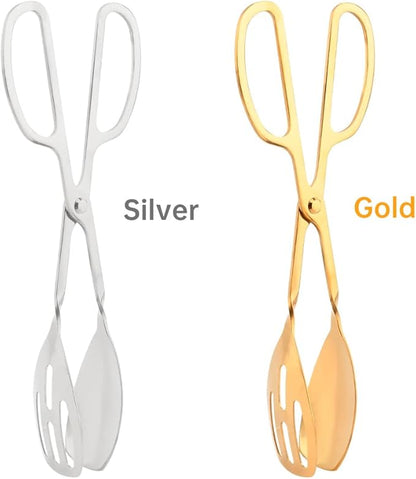 2 Pack Serving Tongs, Buffet Tongs for Kitchen Cooking, 10 Inch Stainless Steel Food Serving Tongs Bread Tongs with Scissor Handles for Salad, Cooking, Catering, Buffet(Silver)