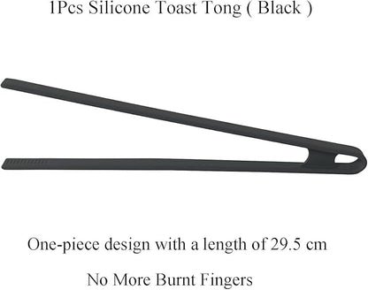 1Pcs Silicone Toaster Tong, 11.6 Inch Long Silicone Kitchen Tong for Toaster Cooking Utensil Bread Waffle Tong Food Tweezer Black Toast Tong for Cooking Serving Bacon Salad Fruit Food, SATONBEYI