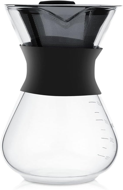 Zopsc 400ml Manual Hand Drip Glass Coffee Maker Pot with Stainless Steel Filter, Marks, Fine Mesh, Suitable for Kitchen, Dining Table, Easy to