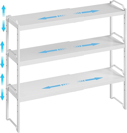 3 Pack Kitchen Cabinet Organizer Shelf, Stackable Expandable Shelves Organizers for Kitchen Cabinet Countertop Storage, Adjustable Counter Cupboard Pantry Organizer Shelf Rack Stand, Length:25.5 Inch