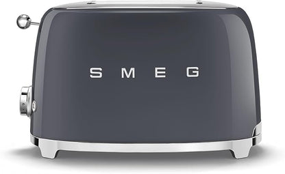 Smeg 50's Style Retro Aesthetic 2 Slice Toaster 6 Presets Extra Wide Slots Grey, TSF01GRUS