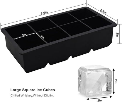 Bangp Large Ice Cube Tray for Whiskey,2 Pack Stackable Big Ice Cube Molds Make 16 Big Whiskey Ice Cubes,Easy Release Square Ice Cube Maker for Cocktails,Whiskey,Soups and Frozen Treats