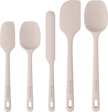 5 Pieces Silicone Spatula Set, Food Grade Rubber Spatula, Upgrade Strong Handle with Ergonomic Grip, Heat Resistant Up to 600°F for Nonstick Cookware, Cooking Creamy White