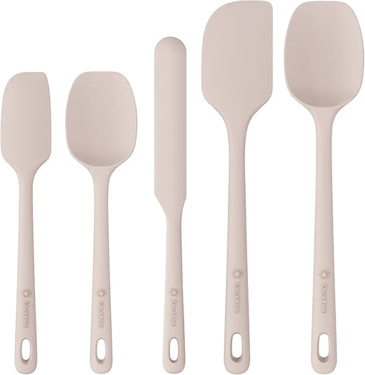 5 Pieces Silicone Spatula Set, Food Grade Rubber Spatula, Upgrade Strong Handle with Ergonomic Grip, Heat Resistant Up to 600°F for Nonstick Cookware, Cooking Creamy White