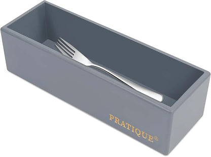 Bamboo Drawer Organizer - Kitchen Utensil Organizer Silverware Tray Cutlery Holder，Office Desk Supplies and Accessories,8.9 * 3 * 2.6,Grey