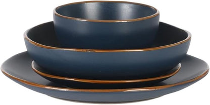 Gibson Home Hazeltine 16-Piece Navy Blue Stoneware Dinnerware Set – Plates and Bowls, Durable Ceramic Kitchen Dinner Set