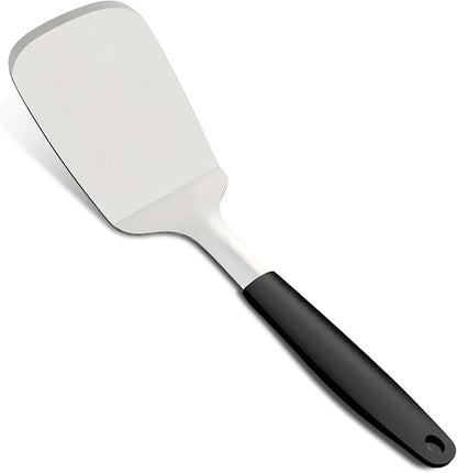 Stainless Steel Spatulas Set, 13.3 inch Metal Spatula, Full Tang Solid and Slotted Turner for Cooking Cast Iron Skillet, Heat Resistant Silicone Handle (Solid 4.6"x3.7")