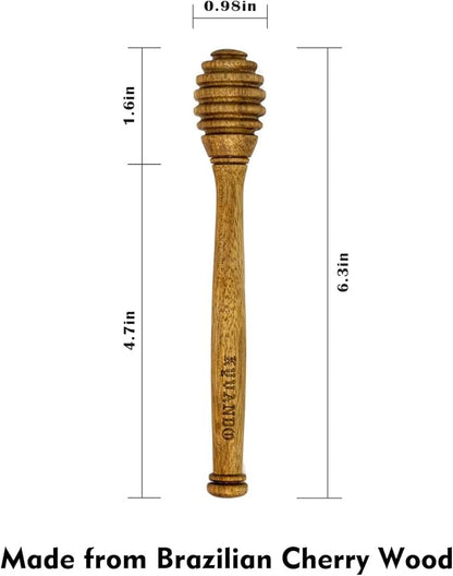 Brazilian Cherry Wood Honey Dipper - Durable & Warp-Resistant, Preserves Honey Purity, 2pcs, 6.3 Inch