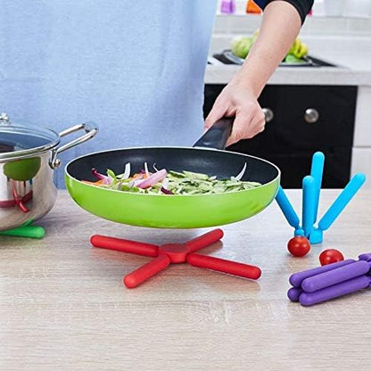 3/Pack Foldable Trivets Silicone, FENGCHEN Folding Trivets, Non-Slip Collapsible Cross Compact Design Expandable Silicone Pot Holder, Blue