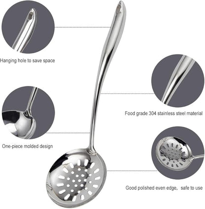 304 Stainless Steel Kitchen Utensils Set, VALESKA 6PCS Metal Cooking Utensils Set, Wok Spatula, Ladle, Skimmer Slotted Spoon, Pasta Spoon, Serving Large Ladle, Slotted Spatula Tunner
