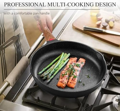 Vinchef Non Stick Frying Pan with Lid,9.5 Inch Anti Scratch Skillet Cast Aluminum Cookware, Induction Compatible Black