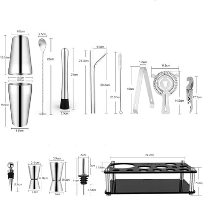 Bartender Cocktail Mixing Kit, Silver Barware Set, Professional Bar Tools with Bottle Opener and Shaker