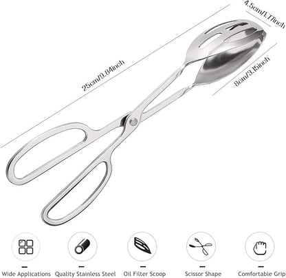 2 Pieces Buffet Salad Tongs for Kitchen Serving and Cooking, Stainless Steel Food Scissor Tongs, Catering Utensil for Bread Cake Bake Steak Barbecue (Silver)