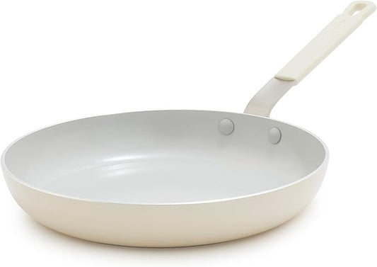 GreenPan x Bobby Flay 10" Nonstick Frying Pan Skillet, PFAS-Free Diamond Ceramic, Induction Suitable, Stay-Cool Silicone Handle, Easy Clean Dishwasher & Oven Safe, Egg & Omelet Pan, Cream