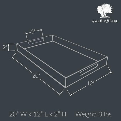 Black Acrylic Serving Tray for Vanity, Bathroom, Ottoman, Organizer and Decor with Handles (Rectangle, Large)