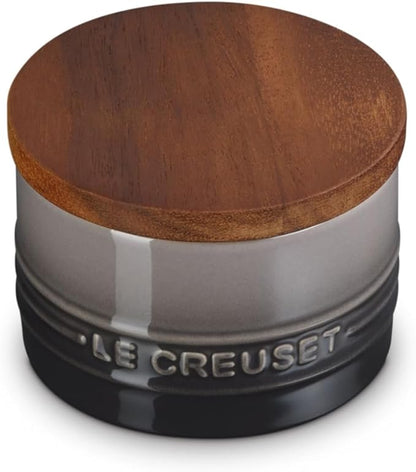Le Creuset Signature Salt Cellar and Storage Canister with Wood Lid, 7 oz., Oyster