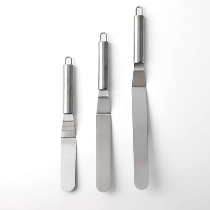 Cake Spatula Set – 6", 8", 10" Stainless Steel Offset & Straight Icing Spatulas for Cake Decorating and Frosting (Curved)