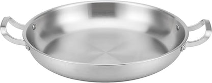 DELARLO 13 Inch Tri-Ply Stainless Steel Paella Pan With Lid, Big Frying Pan, kitchen Induction Large Skillets,Great for Paella Parties Indoors Outdoors,Heavy Duty Style