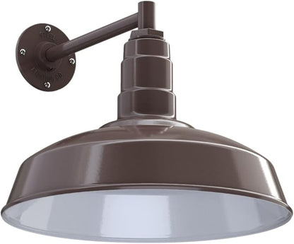 Steel Lighting Co. Gardena Barn Light | Outdoor Wall Mounted | 16" Dome | 11" Straight Arm | Farmhouse Light Made in America | Dark Bronze Exterior/White Interior