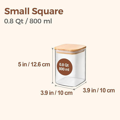 ComSaf 0.8 Qt Glass Food Storage Jars Set of 6, Clear Storage Containers with Airtight Lids, Pantry Organization Jar, Spice Jar, Blooming Tea, Oat, Coffee and Sugar Container, Canister Set for Kitchen