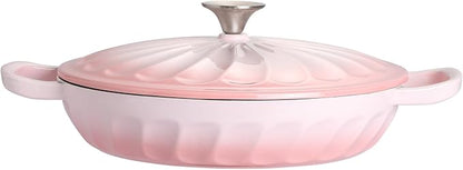 Enameled Cast Iron Braiser, 3.8 Quart Enamel Dutch Oven with Handles, Cast Iron Braiser Pan with Lid,Enameled Cookware (Pink)
