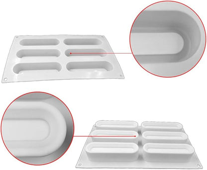 OCPO KITCHEN Eclair Silicone Mold for Baking Mousse Cake, French Dessert, Pastry, Chocolate, Ice Cream, Cake Decoration Mold, 3D Concave Eclair Shape (6-Cavity)