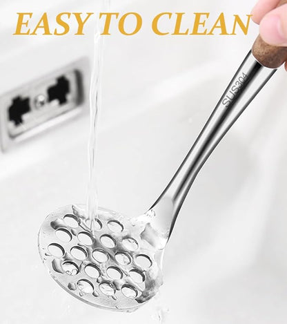 Avocado Masher Stainless Steel Small, Mini Potato Masher, Wooden Handle Potatoes Masher Kitchen Tool for Avocado, Potatoes, Beans, Vegetables, 8.7Inch Metal Mashing Utensil