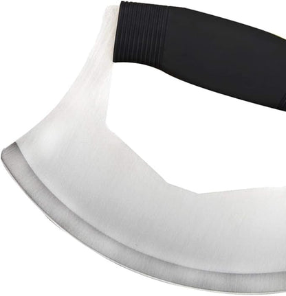 Mezzaluna Salad Chopper,Stainless Steel Mezzaluna Knife Razor Sharp Rocker Slicer with Protection Cover Vegetable Chopper Mincing Cutter for Pizza Cheese Onion Carrot Pepper Garlic