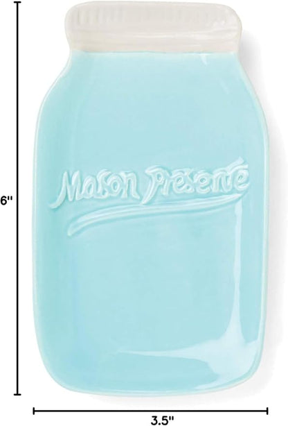 Fox Run 11704 Ceramic Mason Jar Spoon Rest, 6 x 3.5 x 0.75 inches, Blue