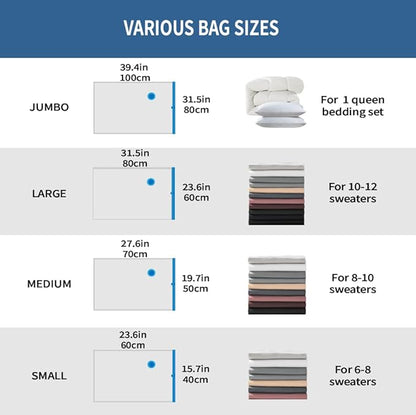 20 Pack Space Saver Vacuum Storage Bags for Clothing Travel, Vacuum Seal Compression Bags for Clothes, Packing, Luggage, Blankets, Comforters and Pillows, Electric Pump Included